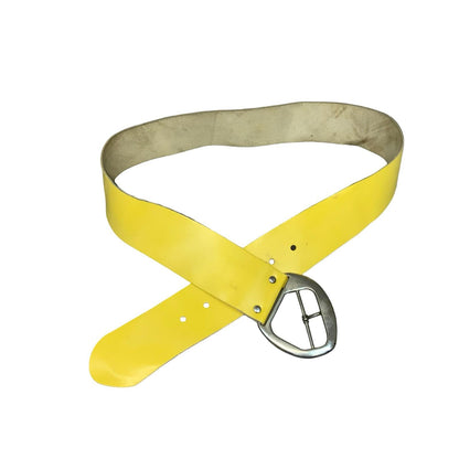 Vtg Yellow Asymmetric Geometric Glam Statement Thick Leather Belt M/L UK 14/16
