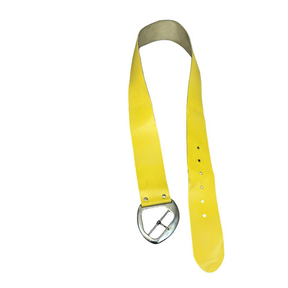 Vtg Yellow Asymmetric Geometric Glam Statement Thick Leather Belt M/L UK 14/16