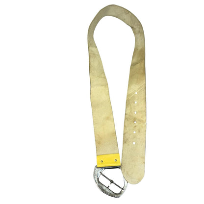 Vtg Yellow Asymmetric Geometric Glam Statement Thick Leather Belt M/L UK 14/16