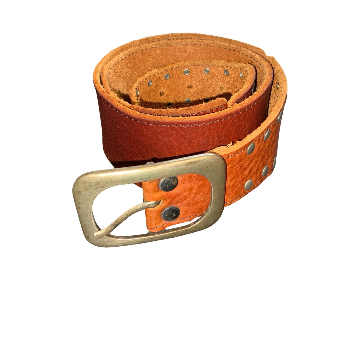 Vtg 'Red Temple' Brown Studded Statement Boho Western Leather Belt UK 14/16 L