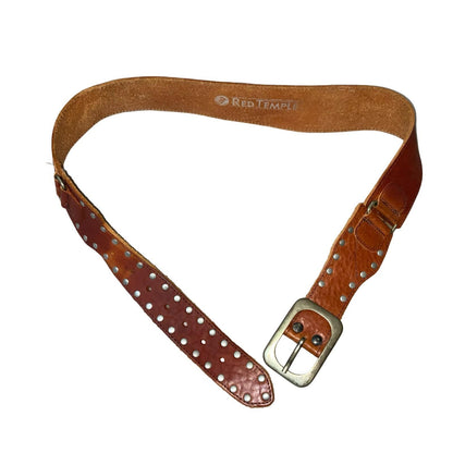 Vtg 'Red Temple' Brown Studded Statement Boho Western Leather Belt UK 14/16 L