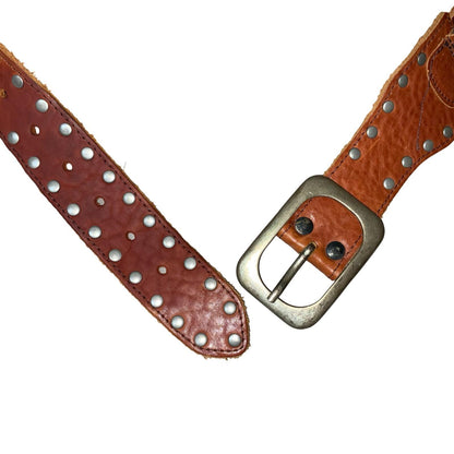 Vtg 'Red Temple' Brown Studded Statement Boho Western Leather Belt UK 14/16 L