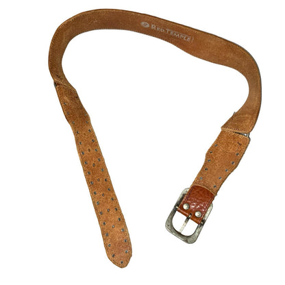 Vtg 'Red Temple' Brown Studded Statement Boho Western Leather Belt UK 14/16 L