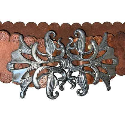 90s y2k Brown Leather Ornate Boho Cut-Out Clasp Buckle Floral Belt UK 12 M