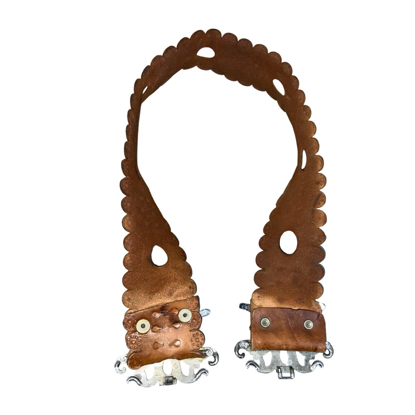 90s y2k Brown Leather Ornate Boho Cut-Out Clasp Buckle Floral Belt UK 12 M