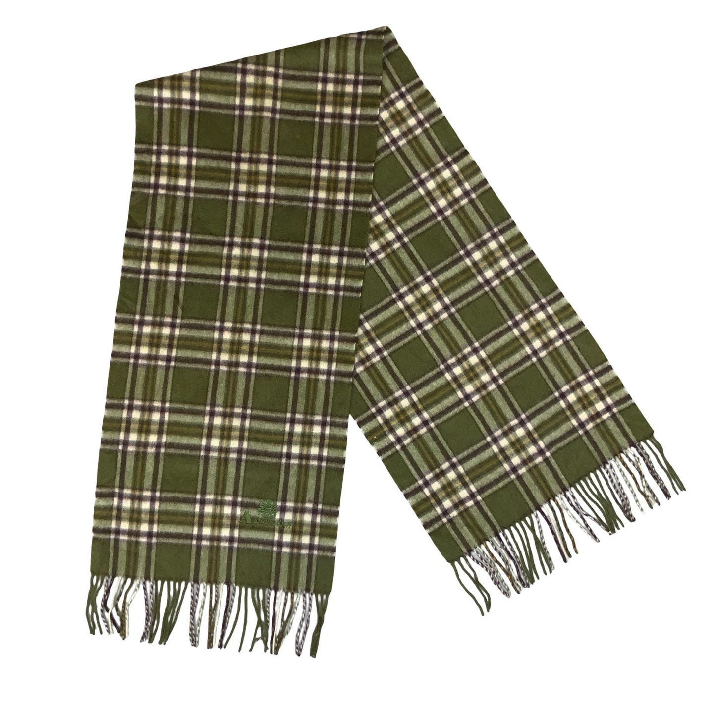 1980s 'Aquascutum' Green Traditional Club Check Cashmere Luxury Winter Scarf