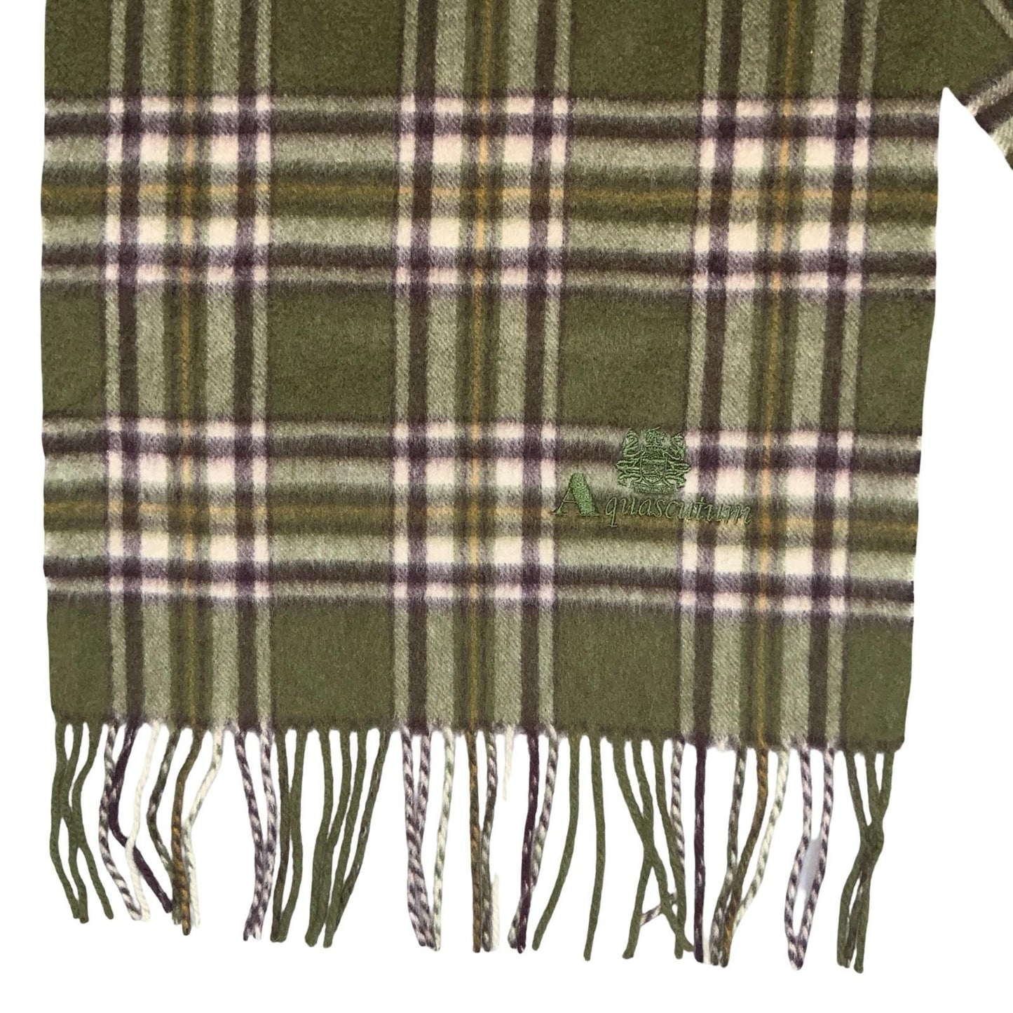 1980s 'Aquascutum' Green Traditional Club Check Cashmere Luxury Winter Scarf