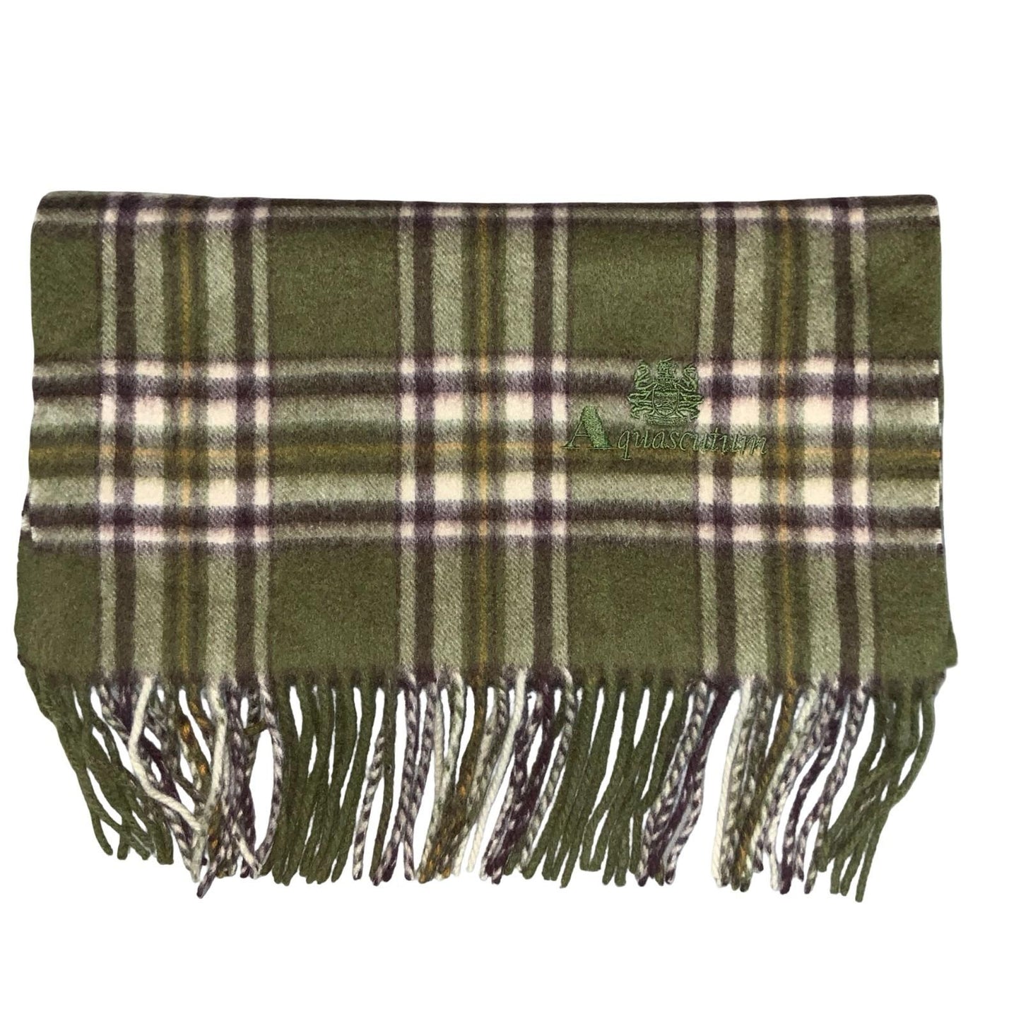 1980s 'Aquascutum' Green Traditional Club Check Cashmere Luxury Winter Scarf