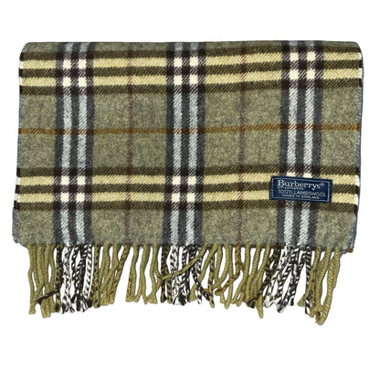 1980s 'Burberrys of London' Green Grey Nova Check 100% Lambswool Winter Scarf