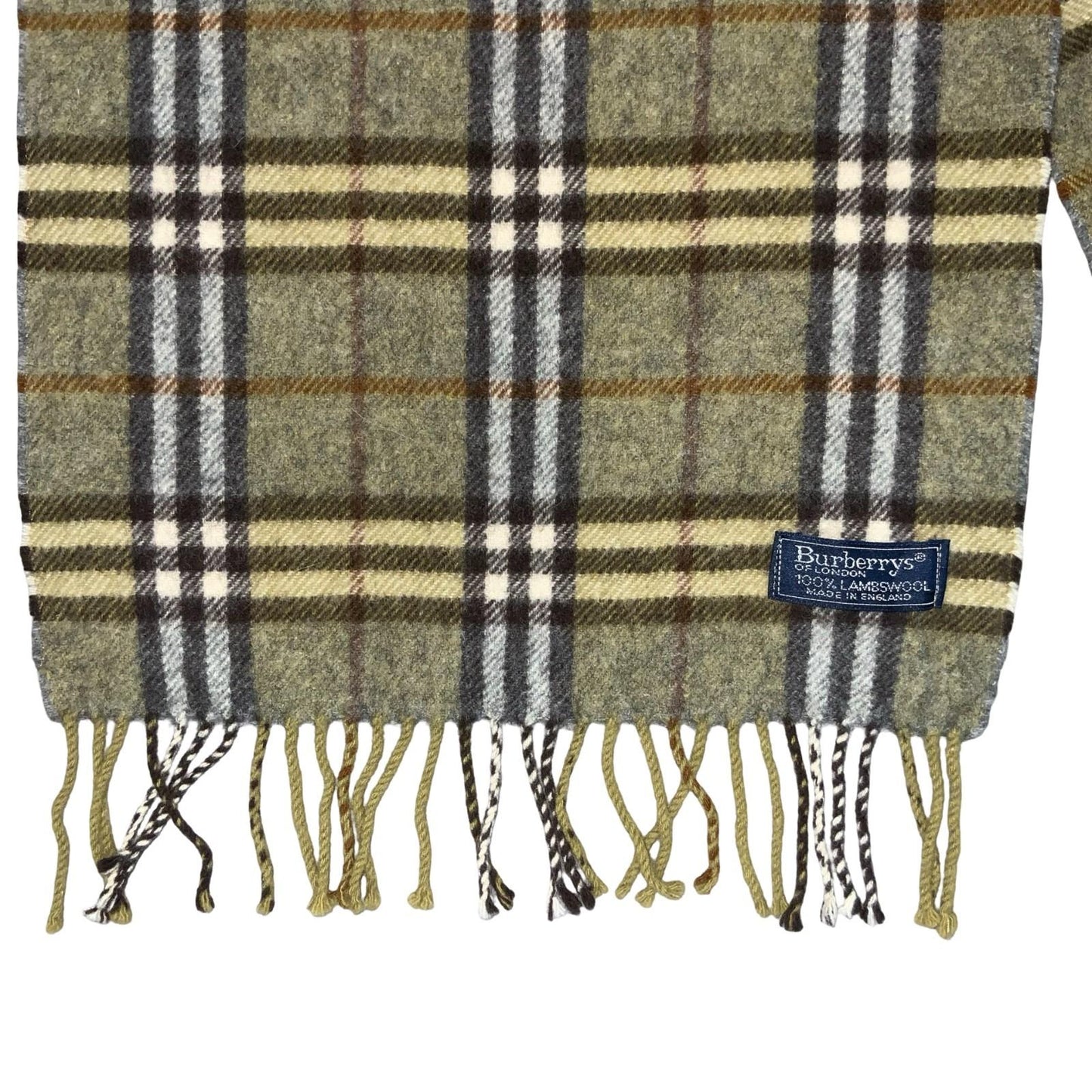 1980s 'Burberrys of London' Green Grey Nova Check 100% Lambswool Winter Scarf