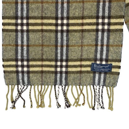1980s 'Burberrys of London' Green Grey Nova Check 100% Lambswool Winter Scarf