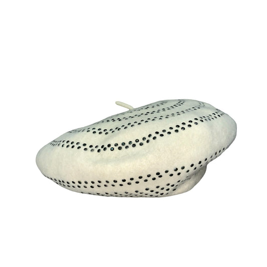 Y2K 90s 'Romano' White Black Diamanté Classic Glam Winter Wool Beret Medium