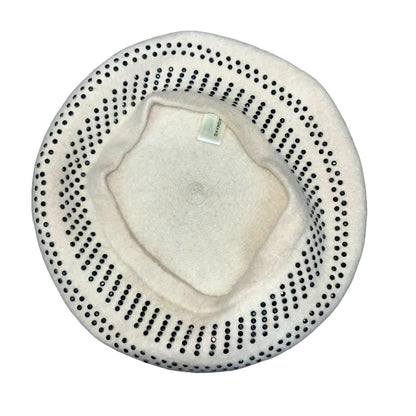 Y2K 90s 'Romano' White Black Diamanté Classic Glam Winter Wool Beret Medium