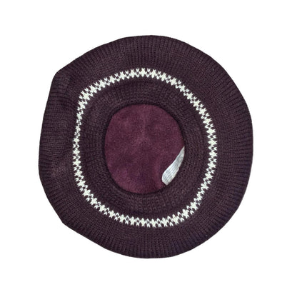 70s 'C&A' Purple Fair Isle Pattern Blue Brown White Fleece Lined Beret One Size