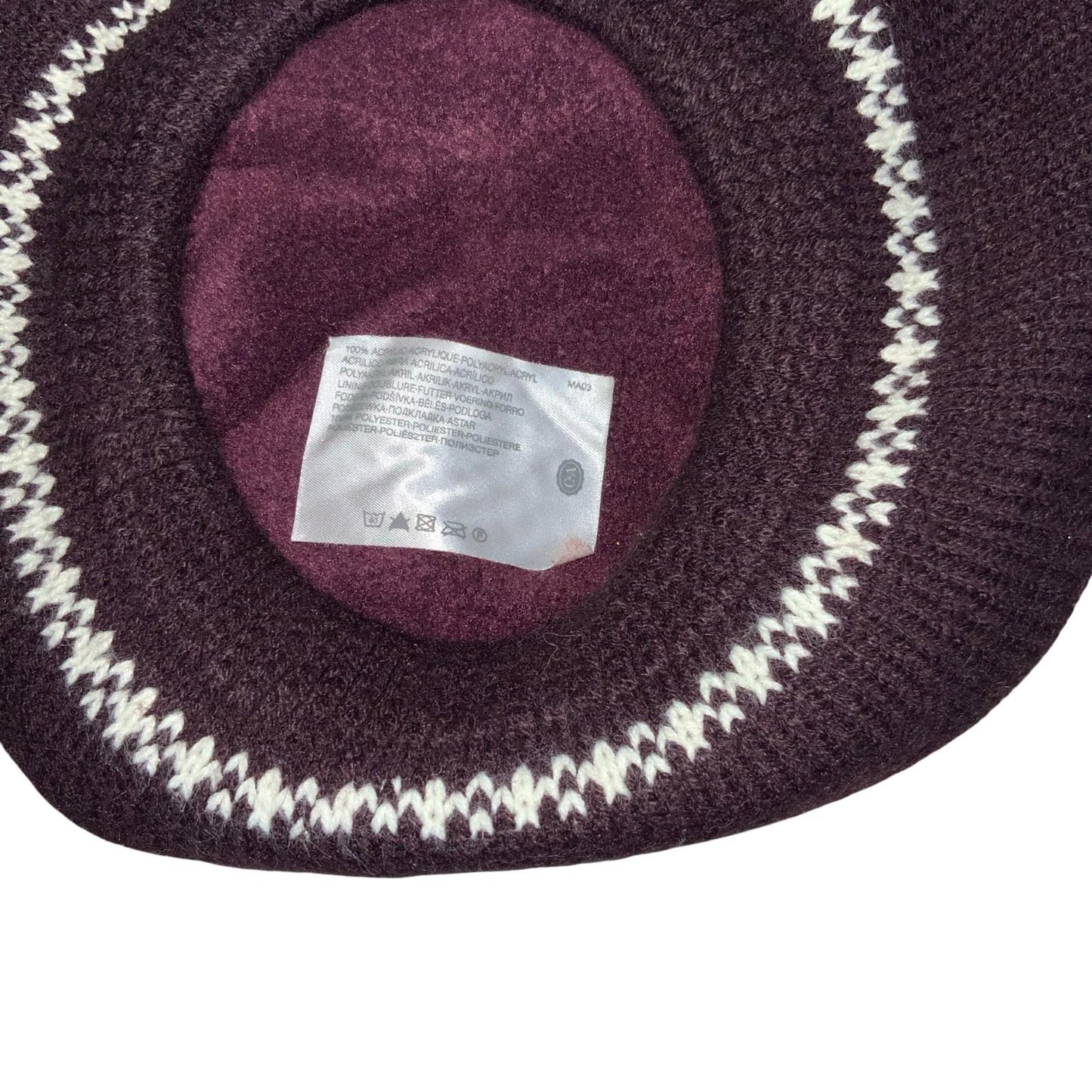 70s 'C&A' Purple Fair Isle Pattern Blue Brown White Fleece Lined Beret One Size