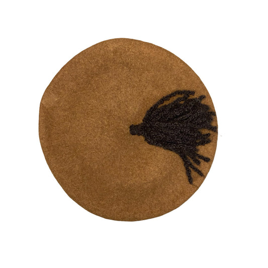 Vtg 70s Brown Tan Tassel Slouch Artist French Casual Wool Beret Large