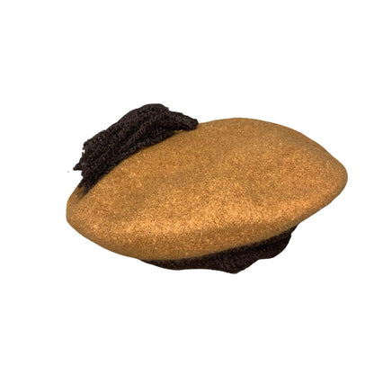 Vtg 70s Brown Tan Tassel Slouch Artist French Casual Wool Beret Large