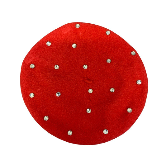 90s y2k 'Karpet' Red Silver Diamanté French Wool Beret Size Small