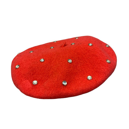 90s y2k 'Karpet' Red Silver Diamanté French Wool Beret Size Small