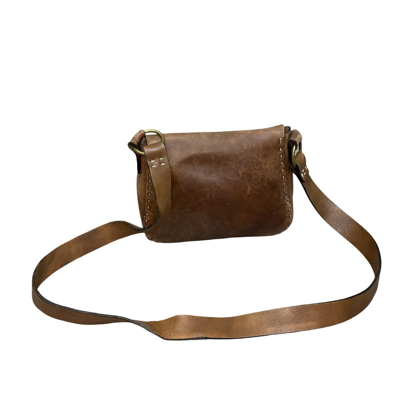 Vtg Brown Leather Ring Closure Detail Crossbody Saddle Satchel Bag