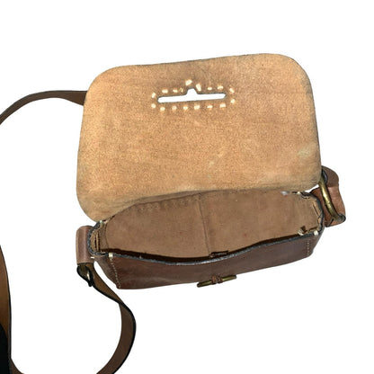 Vtg Brown Leather Ring Closure Detail Crossbody Saddle Satchel Bag