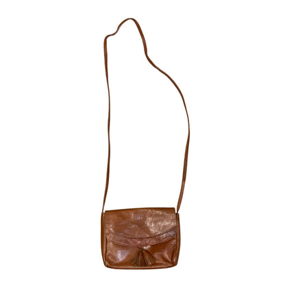Vtg 'Giovanni' Brown Leather Tassel Cut-Out Pattern Small Crossbody Hand Bag