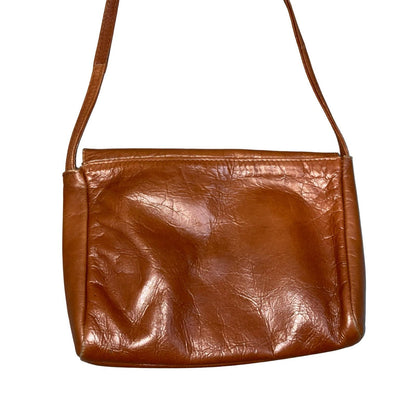 Vtg 'Giovanni' Brown Leather Tassel Cut-Out Pattern Small Crossbody Hand Bag