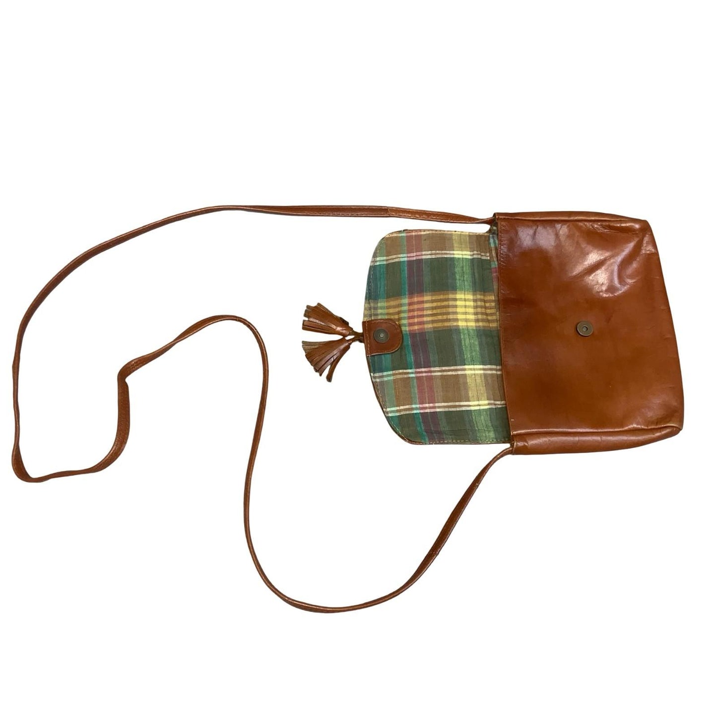 Vtg 'Giovanni' Brown Leather Tassel Cut-Out Pattern Small Crossbody Hand Bag