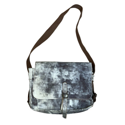90s 'Marc Cain Sports' Grey White Mottled Tye-Dye Messenger Leather Suede Bag