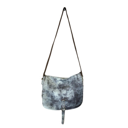 90s 'Marc Cain Sports' Grey White Mottled Tye-Dye Messenger Leather Suede Bag