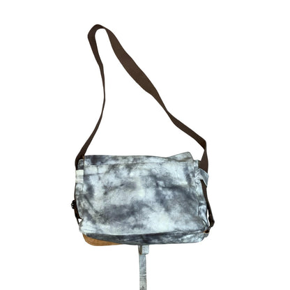 90s 'Marc Cain Sports' Grey White Mottled Tye-Dye Messenger Leather Suede Bag