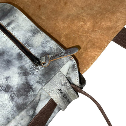 90s 'Marc Cain Sports' Grey White Mottled Tye-Dye Messenger Leather Suede Bag