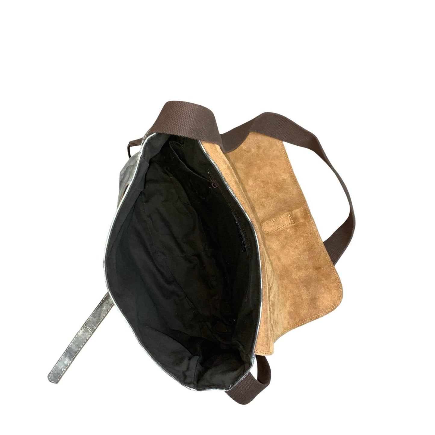 90s 'Marc Cain Sports' Grey White Mottled Tye-Dye Messenger Leather Suede Bag