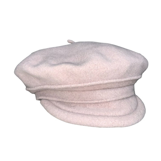 Vtg 1990s Pale Pink Pure New Wool Sailor Baker Boy Peaked Cap Beret Size Small