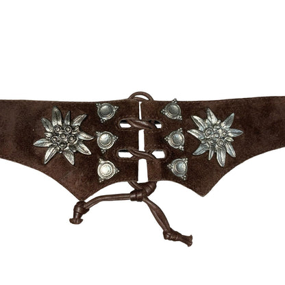 Vtg Brown Austrian Bavarian aEdelweiss Dirndl Corset-Style Suede Belt UK 16/18