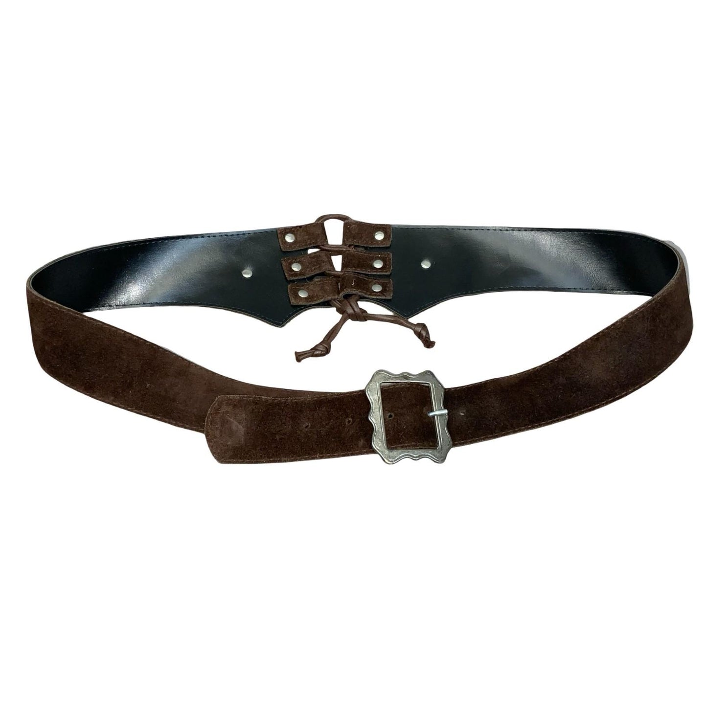 Vtg Brown Austrian Bavarian aEdelweiss Dirndl Corset-Style Suede Belt UK 16/18