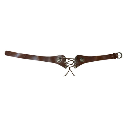 90s Brown Austrian Bavarian Dirndl Metal Heart Corset Style Leather Belt UK 12