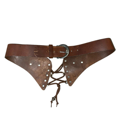 90s Brown Austrian Bavarian Dirndl Metal Heart Corset Style Leather Belt UK 12