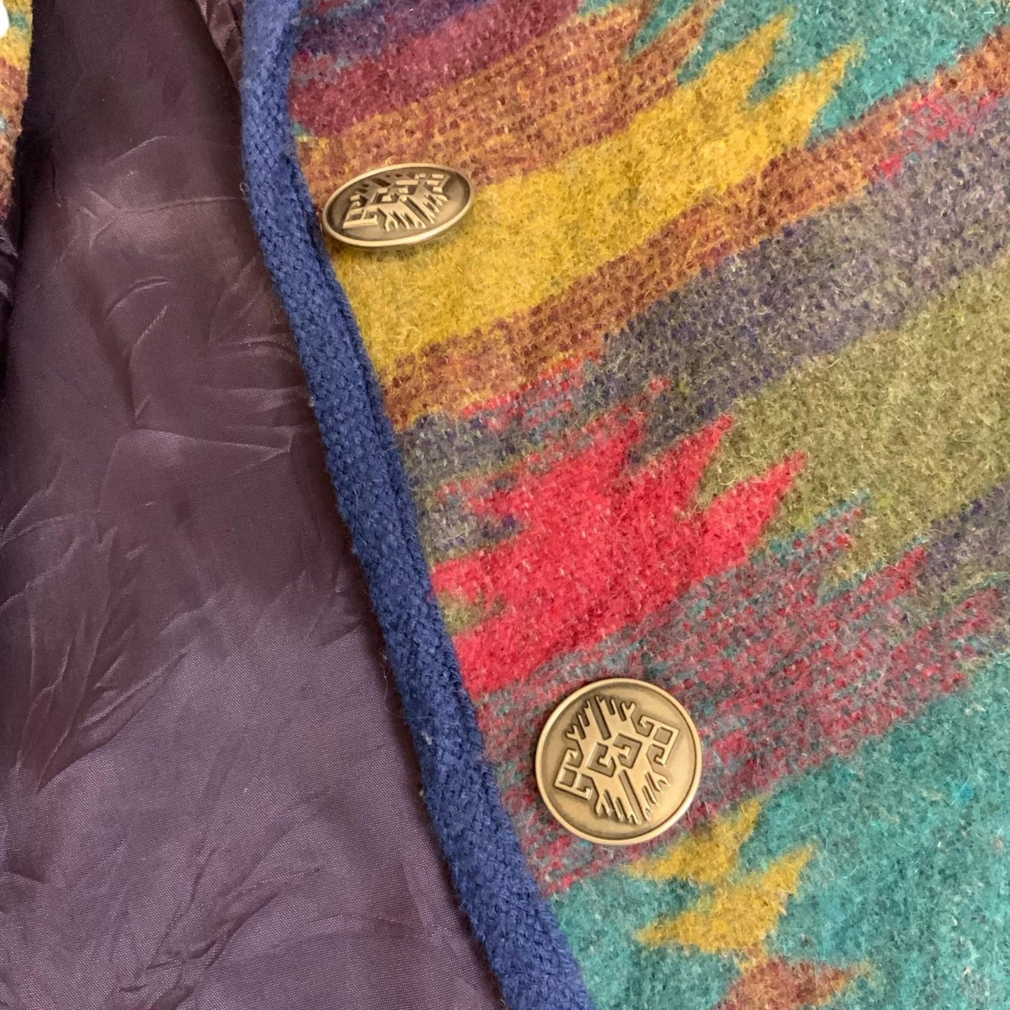 Vtg 'Jofeld' Womens Aztec Print Purple Blue Multicoloured Southwestern Coat M