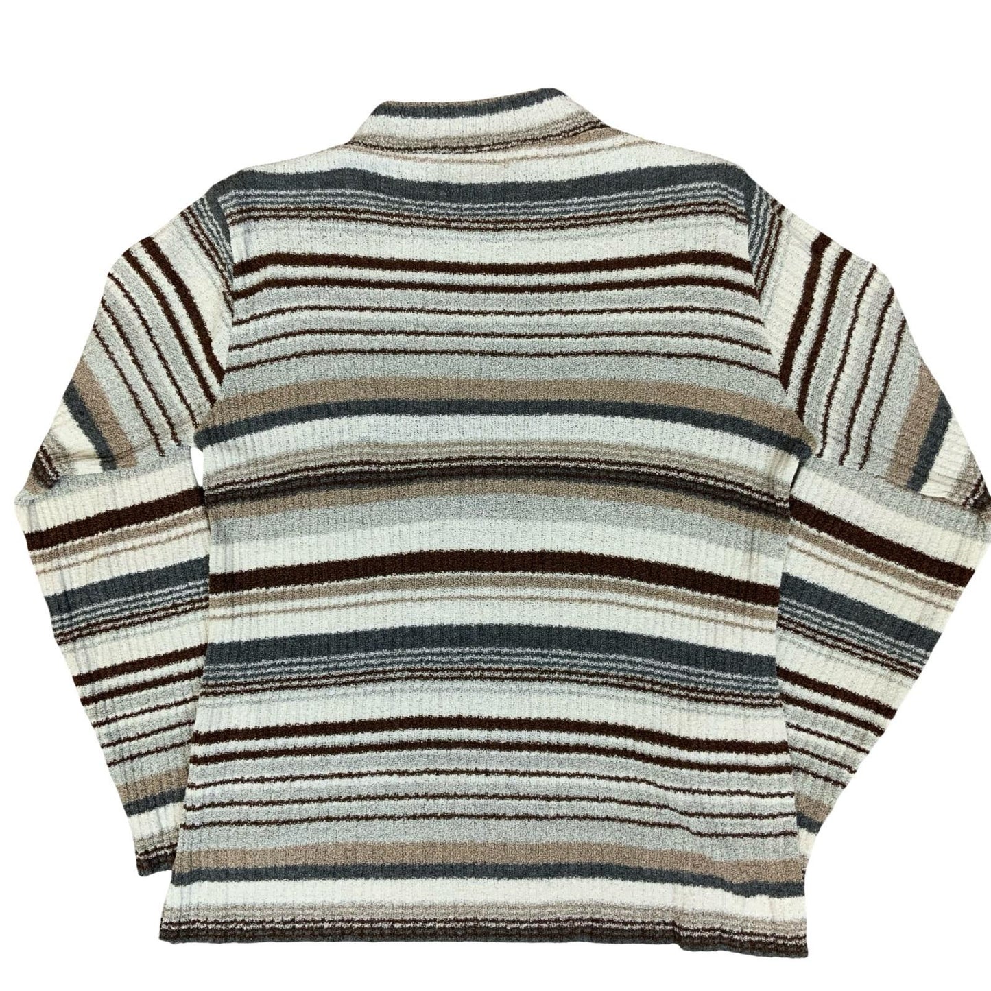 90s Y2K 'Orsay' Ladies Striped Grey Brown White High Neck Knit Petite Sweater S