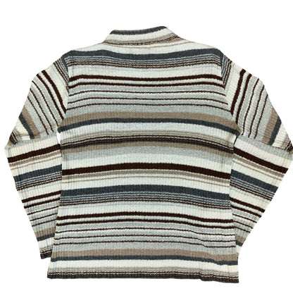 90s Y2K 'Orsay' Ladies Striped Grey Brown White High Neck Knit Petite Sweater S