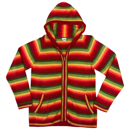 J.P.S Art Corporation Boho Multicoloured Rasta Alpaca Wool Zip-Up Knit Hoodie M