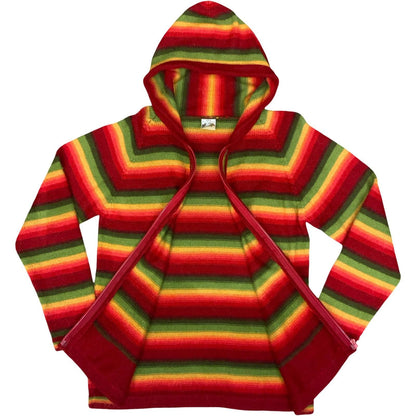 J.P.S Art Corporation Boho Multicoloured Rasta Alpaca Wool Zip-Up Knit Hoodie M