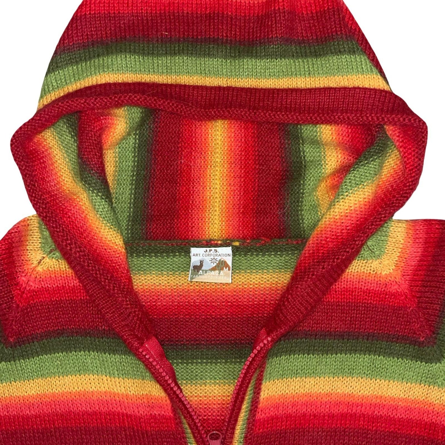 J.P.S Art Corporation Boho Multicoloured Rasta Alpaca Wool Zip-Up Knit Hoodie M