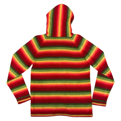 J.P.S Art Corporation Boho Multicoloured Rasta Alpaca Wool Zip-Up Knit Hoodie M
