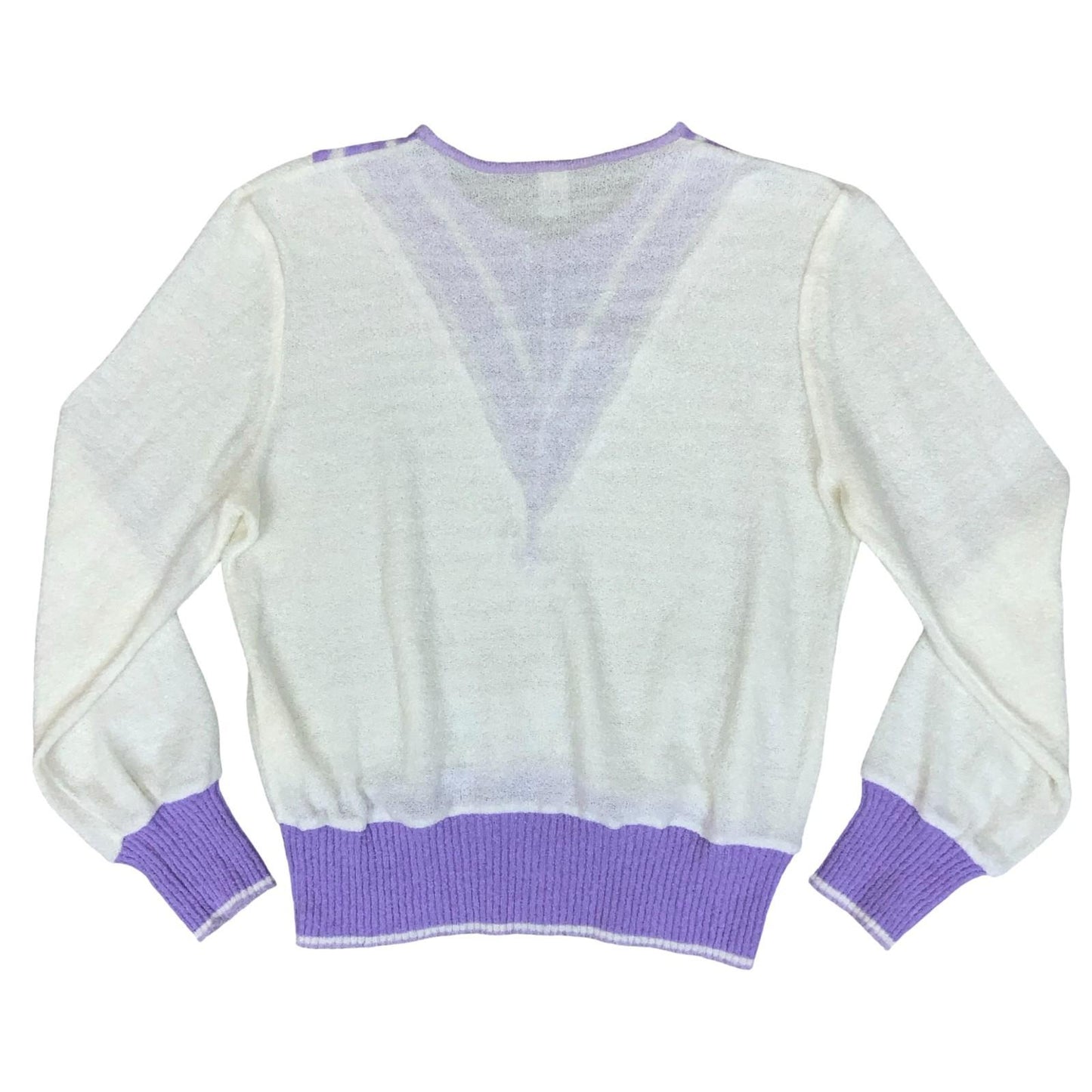 1980s 'Gestrickter CHIC' White Purple Stripe Knit Lightweight Sport Sweater M
