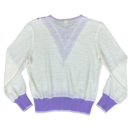1980s 'Gestrickter CHIC' White Purple Stripe Knit Lightweight Sport Sweater M