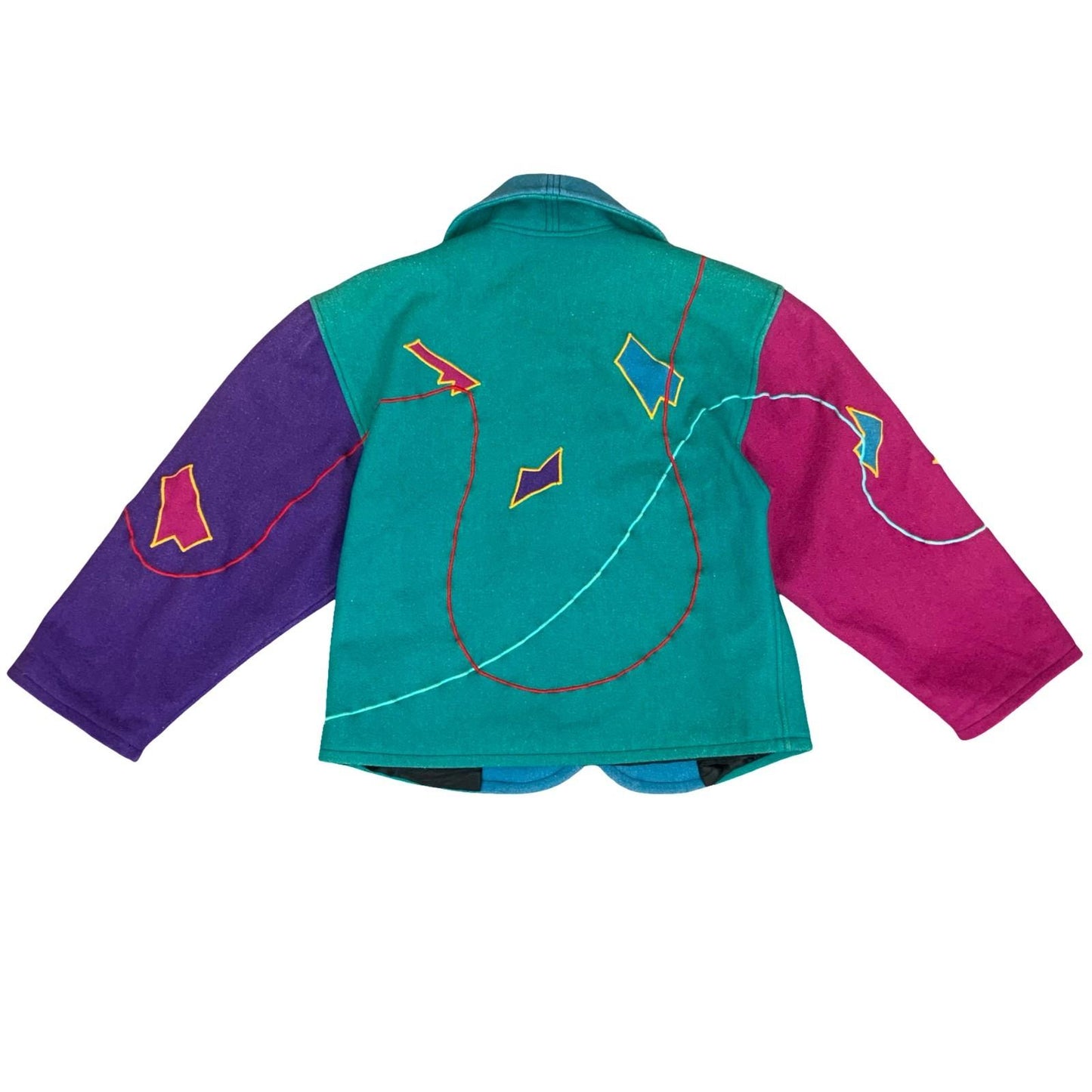 80s 'Cindy Owings Designs' UNIQUE Colourful Wool Embroidered Geometric Jacket M