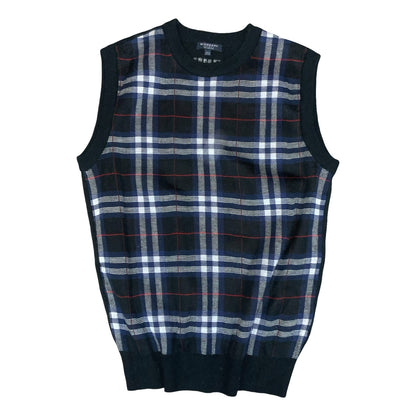 00s 'Burberry London' Black Blue Nova Check Sleeveless Pullover Sweater Vest S