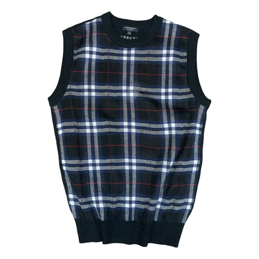 00s 'Burberry London' Black Blue Nova Check Sleeveless Pullover Sweater Vest S